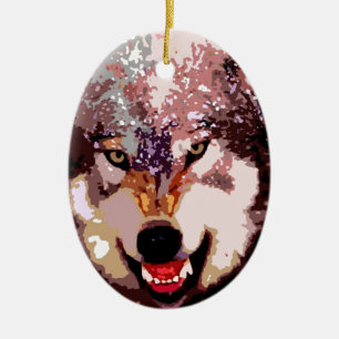 Wolf im Schnee Keramik Ornament