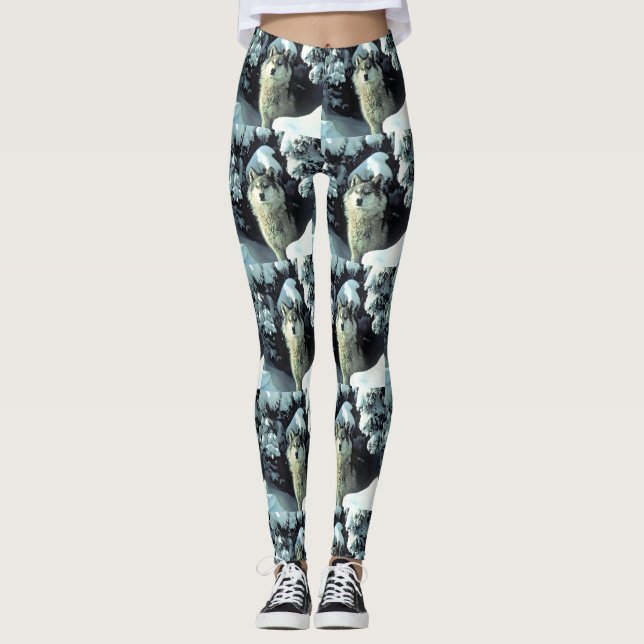 Wolf im Schnee Leggings (Vorderseite)