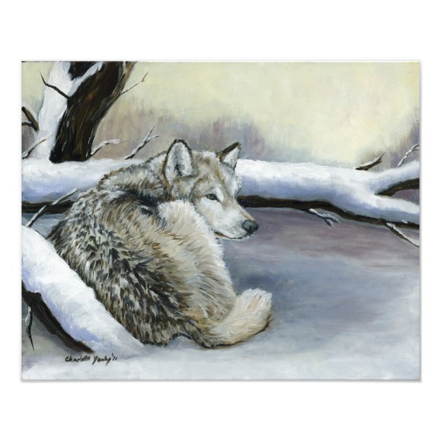 Wolf im Schneekunst Foto Print (Vorne)