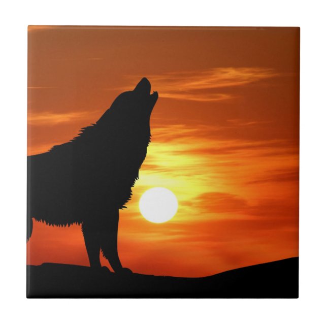 Wolf im Sonnenuntergang dekorative Tile Fliese (Vorderseite)