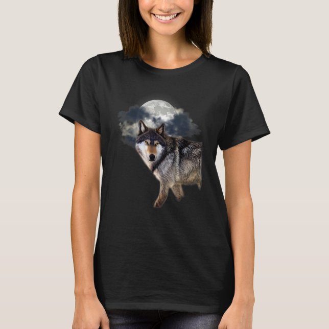 Wolf im Vollmond Wolf und Naturliebhaber Wolf T-Shirt (Vorderseite)