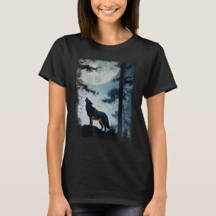 Wolf im Wald am nächtlichen Howling am Vollmond T-Shirt