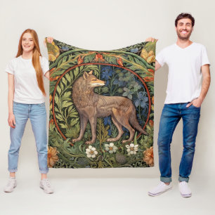 Wolf im Wald Art Nouveau Fleecedecke