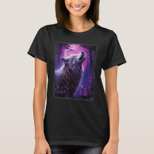 Wolf im Wald heulend auf dem Mond Fantasy Art T-Shirt