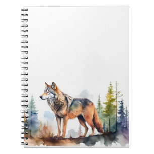 Wolf im Wald mit Aquarelle Notizblock