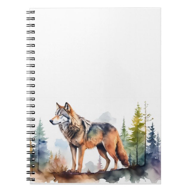 Wolf im Wald mit Aquarelle Notizblock (Vorderseite)