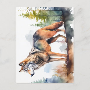 Wolf im Wald mit Aquarelle Postkarte