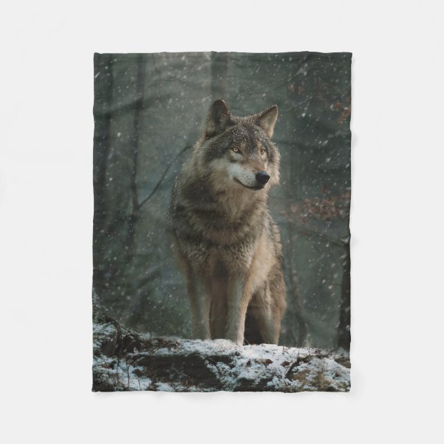 Wolf im Winter Fleecedecke (Vorderseite)