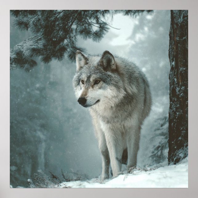 Wolf im Winter Poster (Vorne)