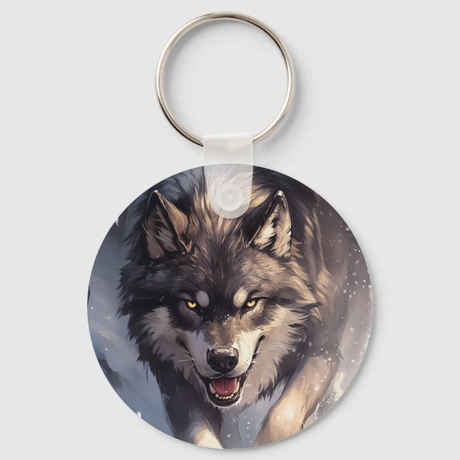 Wolf im Winter Schlüsselanhänger (Vorderseite)