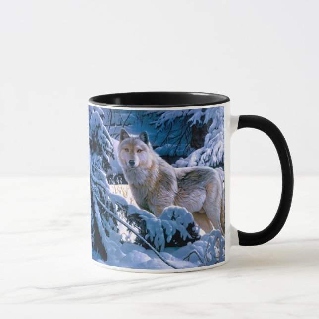 Wolf im Winter Waldmalerei Tasse (Rechts)