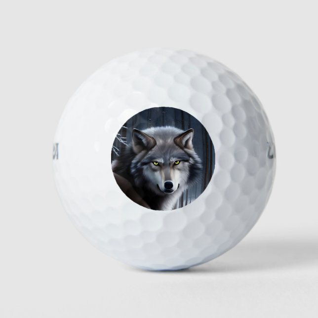 Wolf im Winterwald Golfball (Vorderseite)
