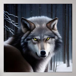 Wolf im Winterwald Poster