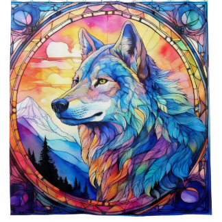 Wolf in Bleiglas Duschvorhang