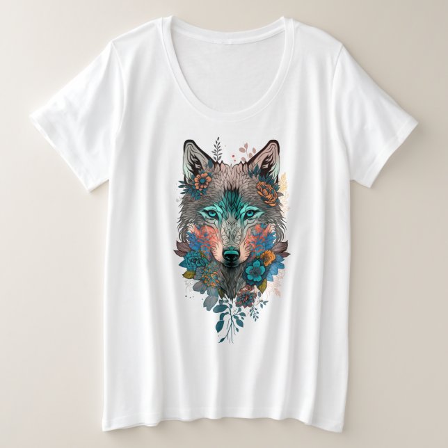 WOLF IN BLUME GROßE GRÖßE T-Shirt (Design vorne)