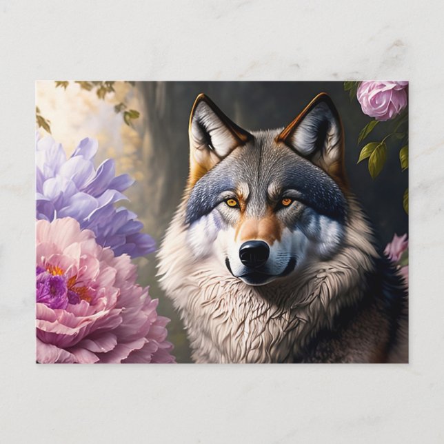 Wolf in Blume Postkarte (Vorderseite)