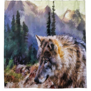 Wolf in den Bergen Duschvorhang