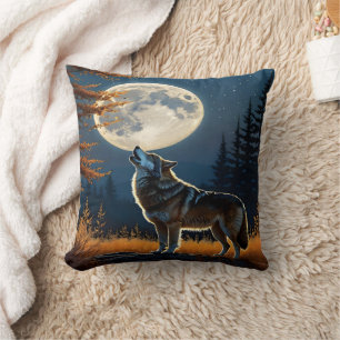 Wolf in der Nacht unter Vollmond Kissen