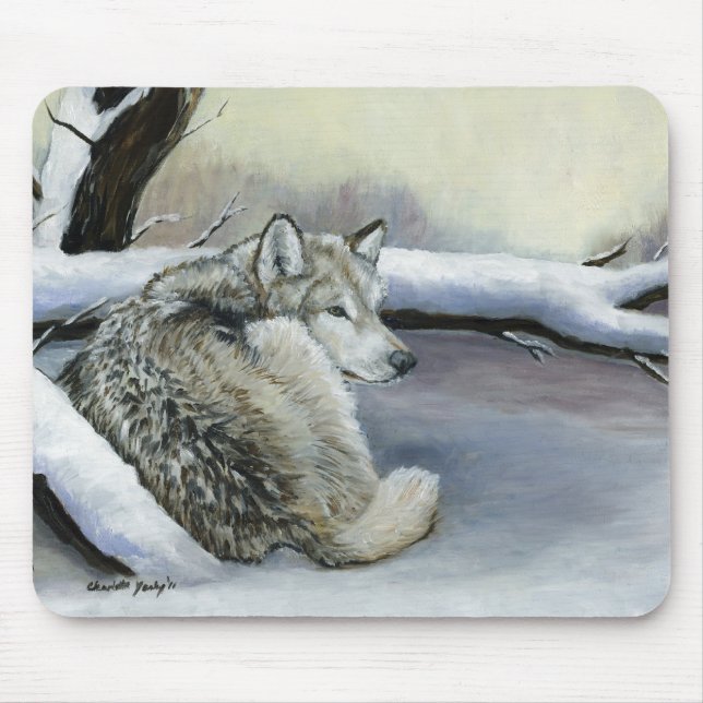 Wolf in der Schnee-KunstMausunterlage Mousepad (Vorne)