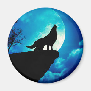 Wolf in der Silhouette heult zum Vollmond Magnet