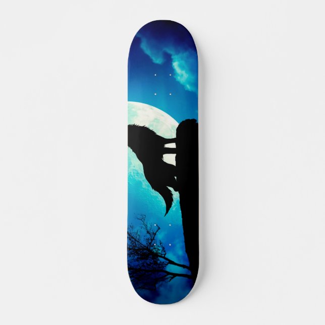 Wolf in der Silhouette heult zum Vollmond Skateboard (Vorne)