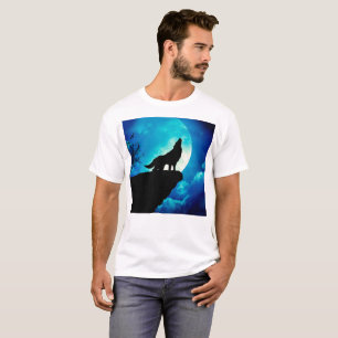 Wolf in der Silhouette heult zum Vollmond T-Shirt
