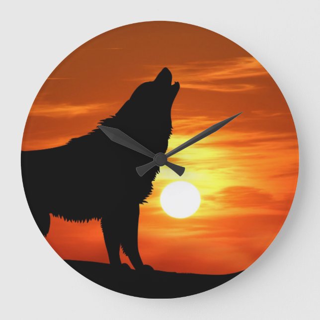 Wolf in der Sunset-Uhr Große Wanduhr (Vorderseite)