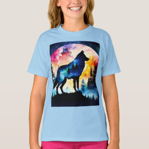 Wolf in der Waldwasserfarbe T-Shirt