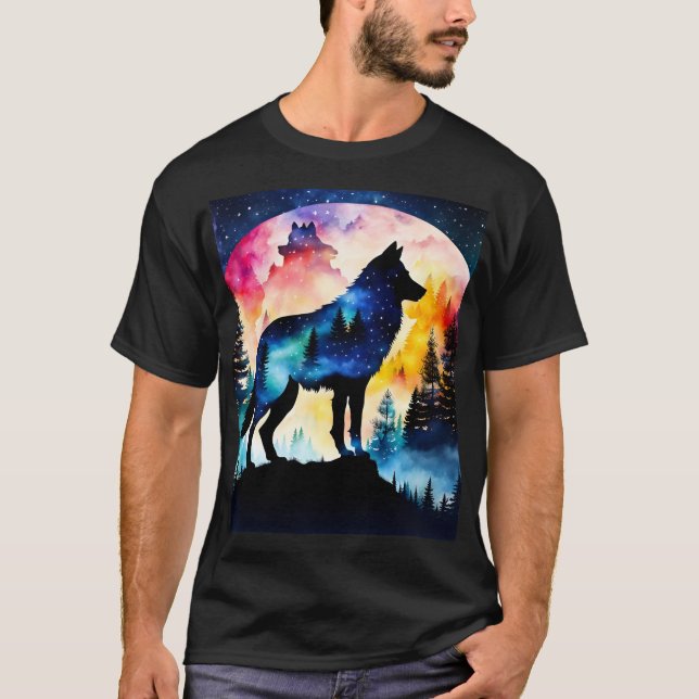 Wolf in der Waldwasserfarbe T-Shirt (Vorderseite)