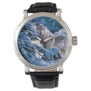 Wolf in der Winterwaldmalerei Armbanduhr