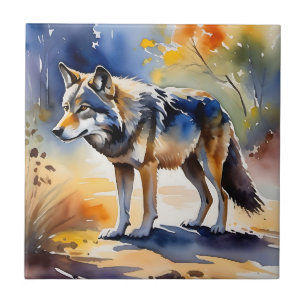Wolf in einem Aquarellbild Fliese