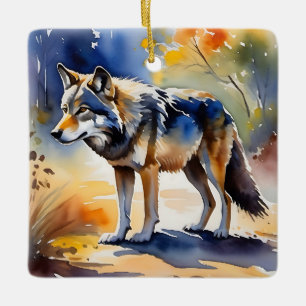 Wolf in einem Aquarellbild Keramikornament