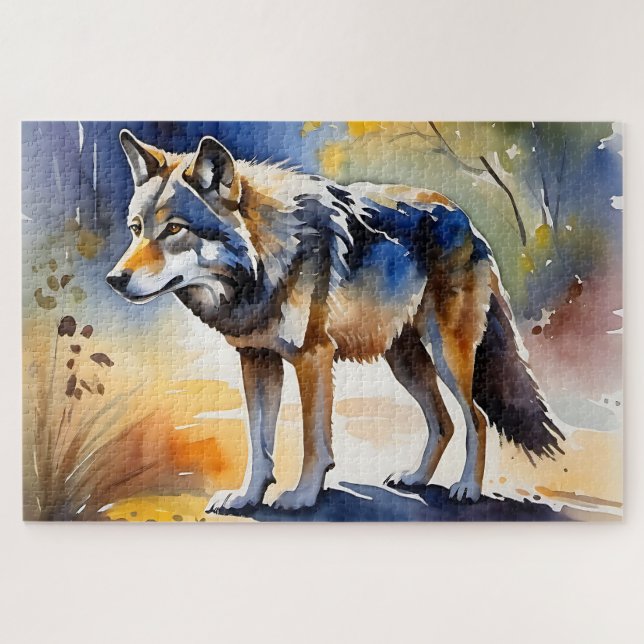 Wolf in einem Aquarellbild Puzzle (Horizontal)