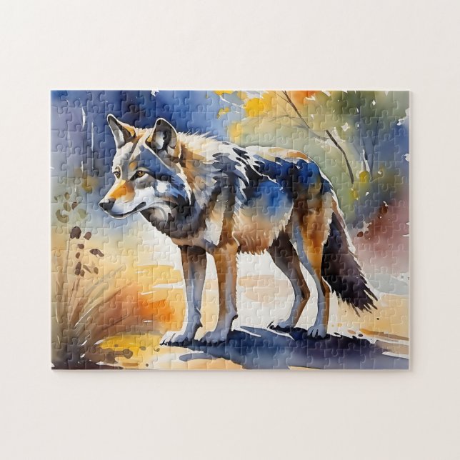 Wolf in einem Aquarellbild Puzzle (Horizontal)