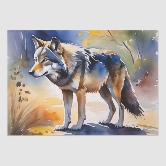 Wolf in einem Aquarellbild Seidenpapier (Vorderseite)