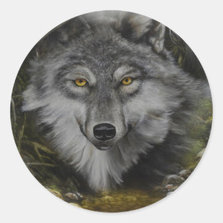 Wolf in Flussmalerei einmischend Runder Aufkleber
