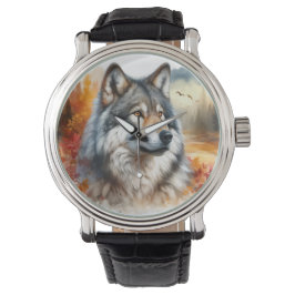 Wolf in Herbstfarben: Die Schönheit der Natur entf Armbanduhr