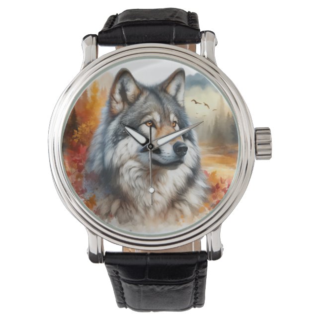 Wolf in Herbstfarben: Die Schönheit der Natur entf Armbanduhr (Vorderseite)