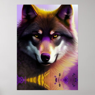 Wolf in Lila Reflexion Poster