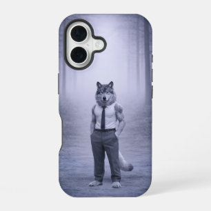 Wolf in minimaler formaler Kleidung – Stiller Wald iPhone 16 Hülle