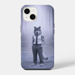 Wolf in minimaler formaler Kleidung – Stiller Wald iPhone 14 Hülle