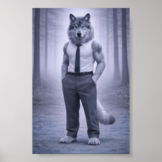 Wolf in minimaler formaler Kleidung – Stiller Wald Poster (Vorne)
