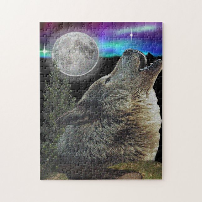 Wolf in Nachtposter Puzzle (Vertikal)