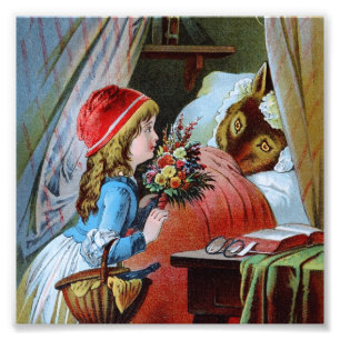 Wolf in Oma Bed Fotodruck