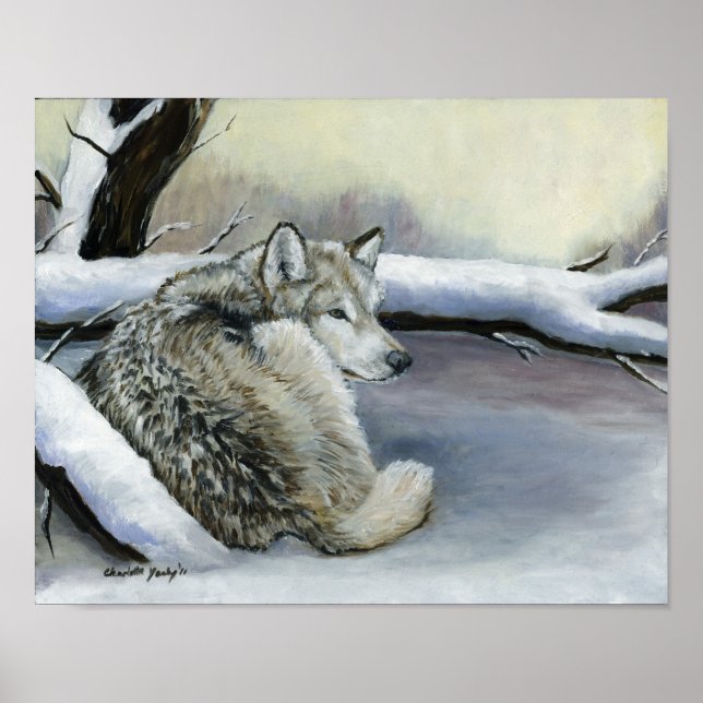 Wolf in Schneekunst Print Poster (Vorne)
