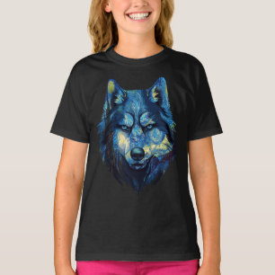 Wolf in sternenklarer Nacht abstrakte Tierwelt T-Shirt