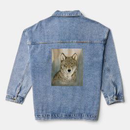 Wolf in the Mist Watercolor Jeansjacke