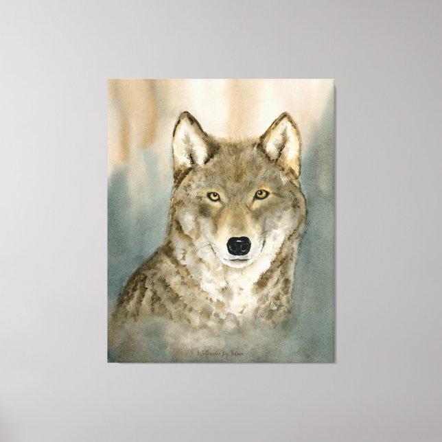 Wolf in the Mist Watercolor Leinwanddruck (Vorderseite)