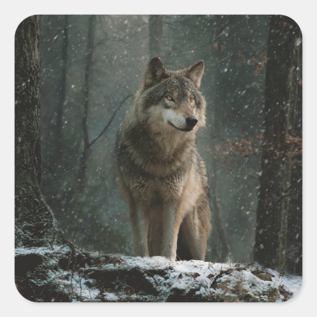 Wolf in Winter Quadratischer Aufkleber (Vorderseite)