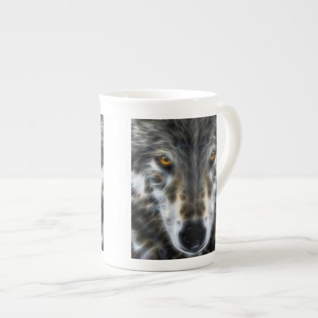 Wolf Inspirational Grafik-Portrait Prozellantasse (Vorderseite Rechts)